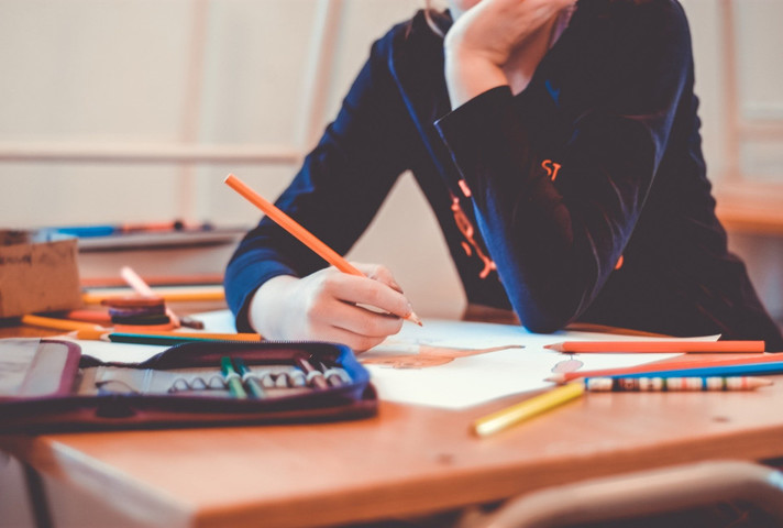 A person working on school work