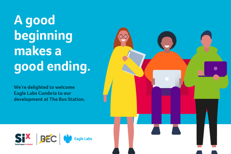 Graphic on The Bus Station and Eagle Lab announcement