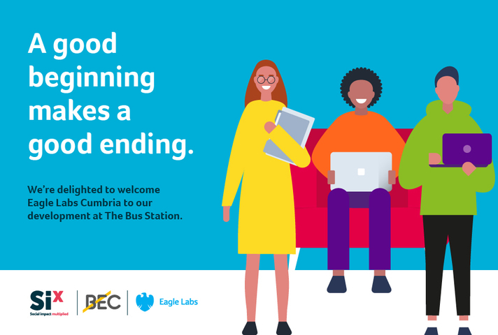 Graphic on The Bus Station and Eagle Lab announcement