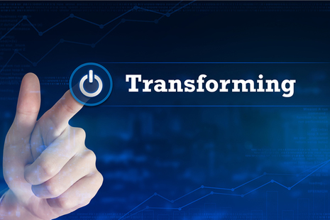 A hand pointing to a transforming button