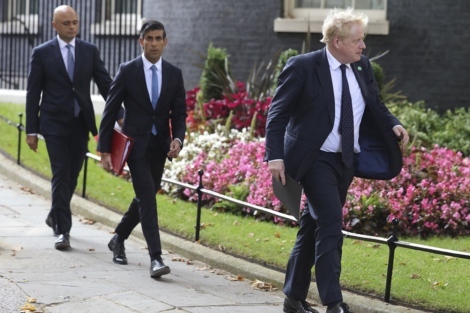 The Prime Minister Boris Johnson with Chancellor of the Exchequer Rishi Sunak and the Health Secretary Sajid Javid