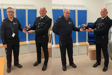 Sgt Nick Whitebrook and PC Chris Kent receiving their medals