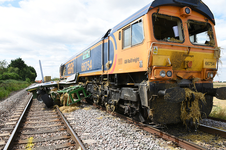 The locomotive and trailer following the accident