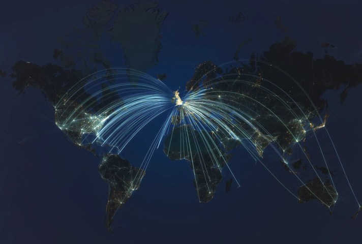 Flight paths from the UK to the rest of the world