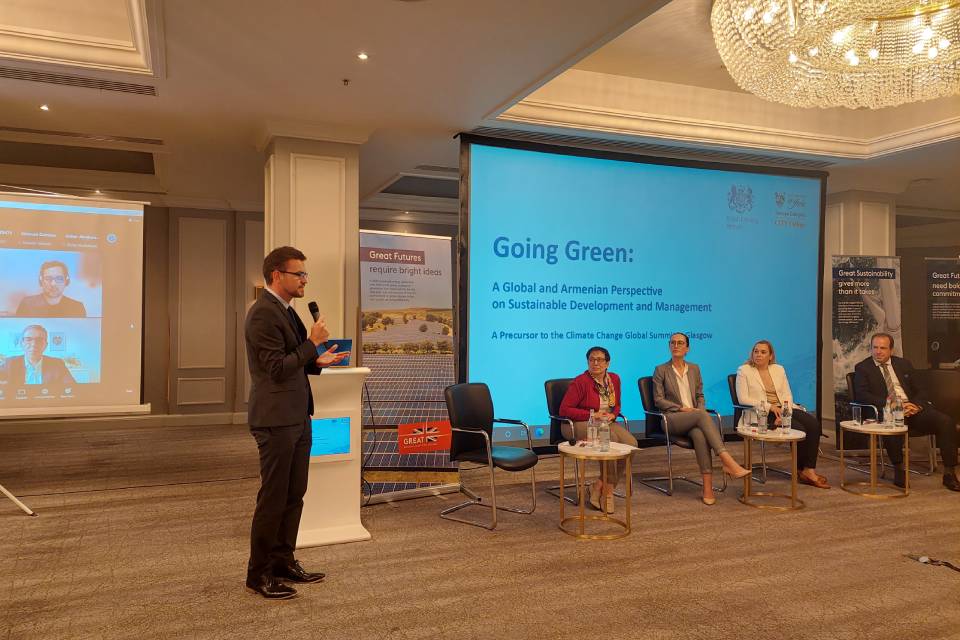 HMA John Gallagher making opening remarks at the “Going Green” conference held in Armenia