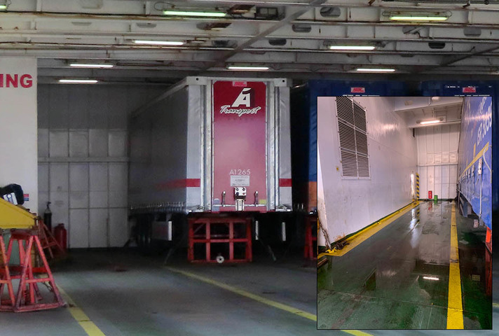 The semi-trailer parking arrangement showing the space where the fatality occurred
