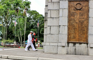 British High Commissioner to Malaysia His Excellency Charles Hay MVO and Defence Adviser Captain Antony Stockbridge laying wreaths at the Cenotaph at Tugu Negara.
