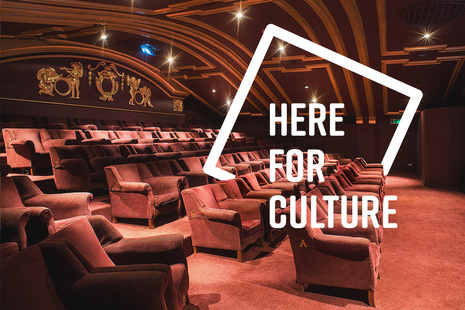 Image of cinema seats with a Here for Culture logo