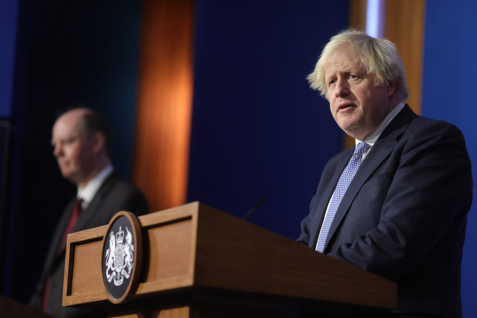 Prime Minister Boris Johnson chairs a press conference on the Covid-19 variant Omicron in No 9 Downing Street