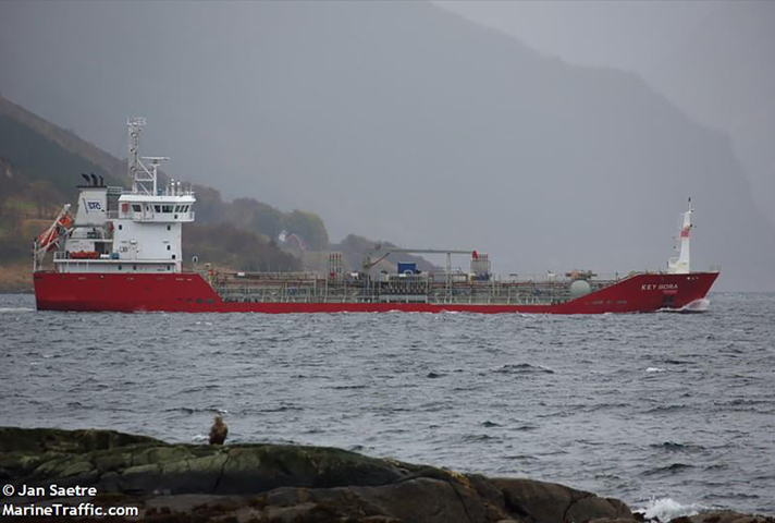 The chemical tanker Key Bora on the water
