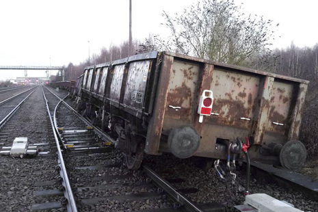 The derailed wagons at Toton South junction (courtesy of DB Cargo)