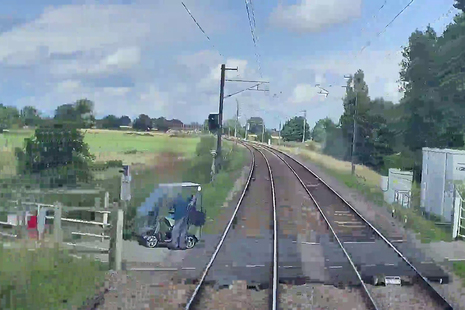 Forward facing CCTV image showing position of the mobility scooter and user as the train approached (courtesy of Abellio Greater Anglia)