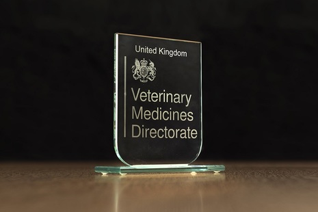 VMD Logo on a glass stand