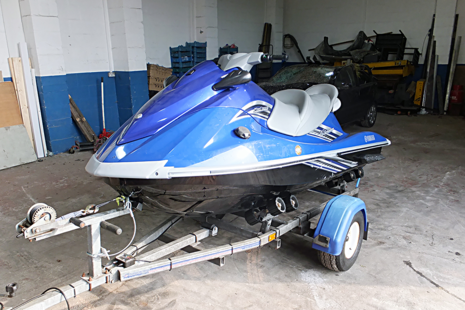 The personal watercraft (jet ski) on a trailer