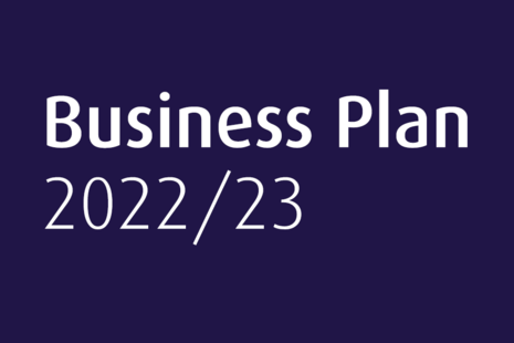 Blue background with text 'Business Plan 2022/23