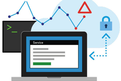 Графика ноутбука с пустой цифровой службой на экране. Фон представляет собой облако, обозначающее хостинг, и замок, обозначающий безопасность. Это логотип со страницы GOV.UK PaaS на сайте GOV.UK.