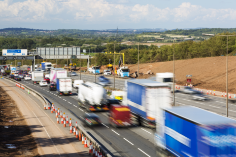Lorries driving on the M1 motorway