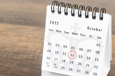Photograph of calendar highlighting 12 October 2022 for the Commission's APM