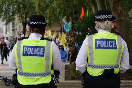 Police officers monitoring demonstration