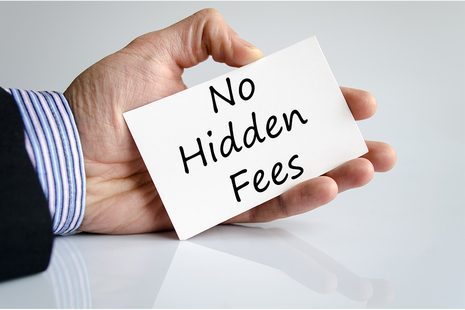 A hand holding a card with the words No Hidden Fees