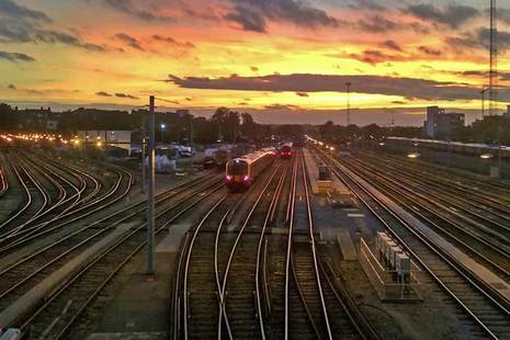 Railway tracks at sunset.