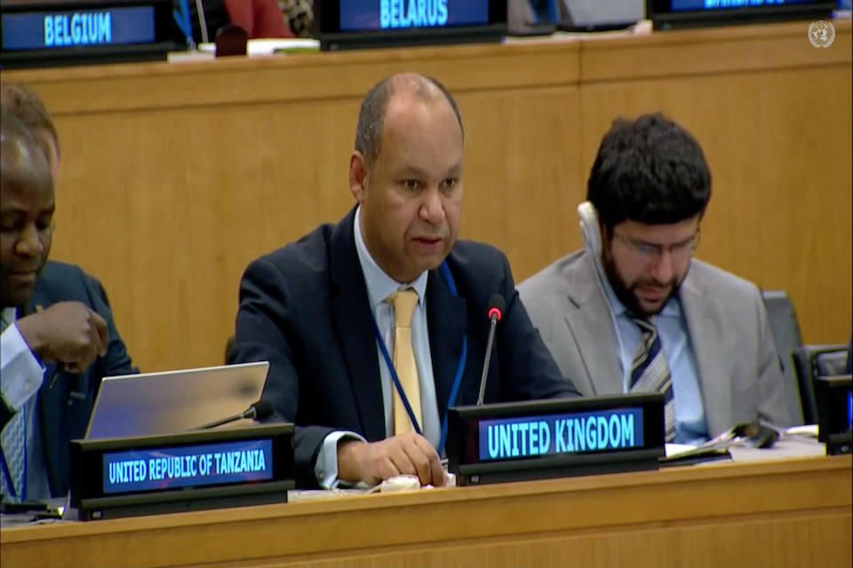 Посол Великобритании Джеймс Кариуки выступает во Втором комитете ООН