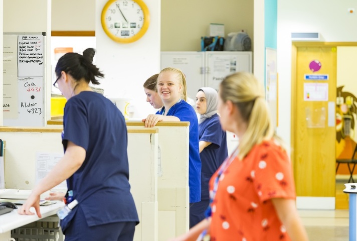 Group of female healthcare workers in a hospital