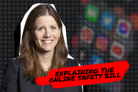 Photo of Secretary of State, Michelle Donelan with text, explaining the Online Safety Bill.