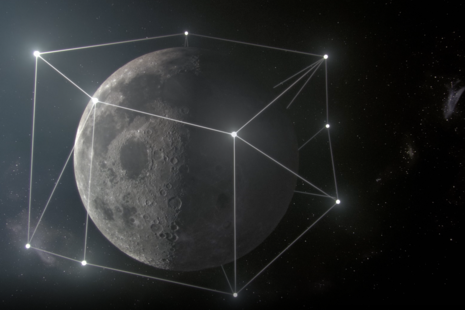 Moon surrounded by graphical representation of satellite network. Credit: ESA.