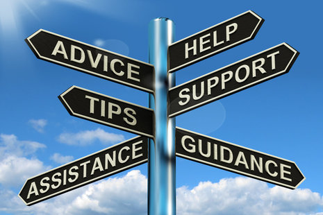 Signpost showing words 'Advice', 'Help', 'Support', 'Tips', 'Assistance' and 'Guidance'