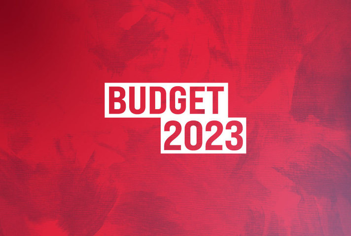 Budget 2023 on red background