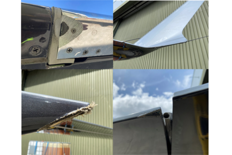 Figure 2 Damage to the aircraft, clockwise from top left:  slat, winglet, aileron, flap fairing