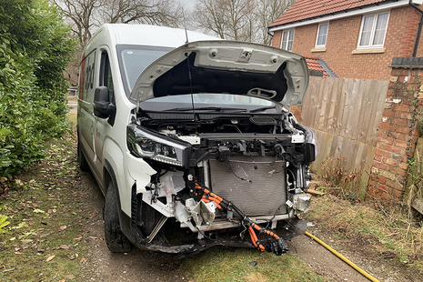Van damaged in the collision at Home Farm level crossing (courtesy of Network Rail).