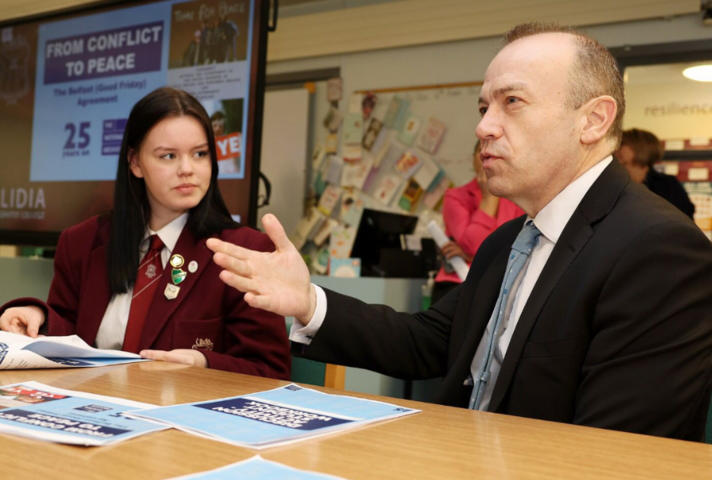 Secretary of State for Northern Ireland Chris Heaton-Harris at Ulidia Integrated College, Carrickfergus.