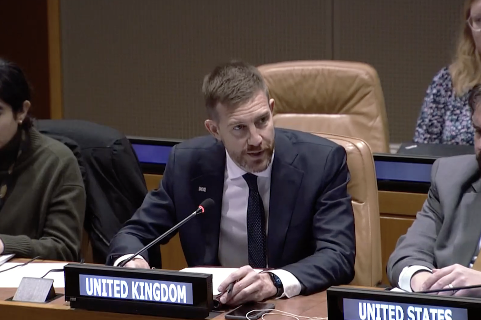 Thomas Phipps, UK Deputy Political Coordinator at the UN, speaks at the UN Security Council