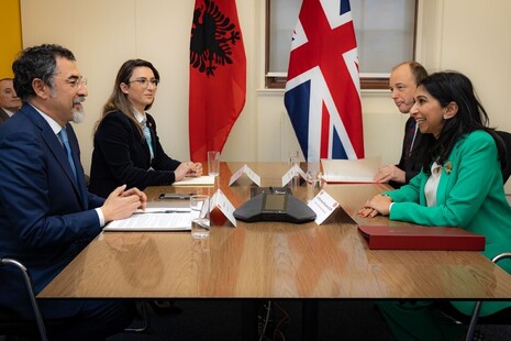 UK Home Secretary Suella Braverman, and Albanian Minister of Internal Affairs Bledar Çuçi, in a meeting 