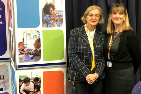 Amanda Spielman and Wendy Radcliffe beside a display at the roadshow. 
