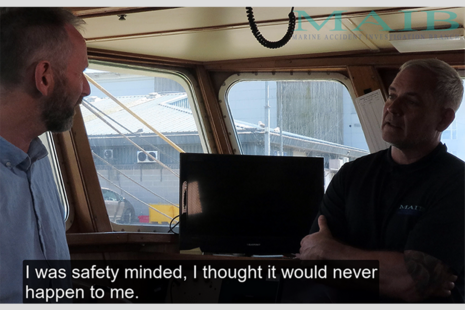 Video still from interview with fishing vessel skipper recounted a man overboard accident