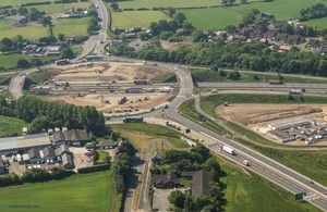 Image showing aerial view of M6 junction 19 improvement project looking from southbound A556 Knutsford to Bowdon bypass