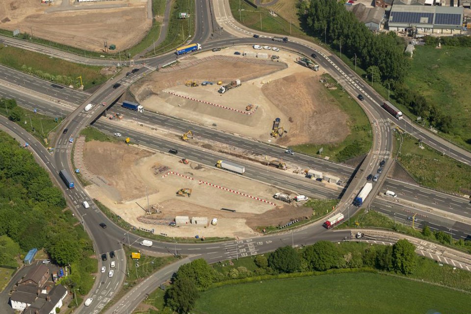 Image showing erial close-up of the centre of the roundabout and M6 carriageways 