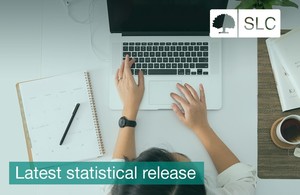 Photograph of a woman sitting at a laptop with the wording Latest Statistical Release across it