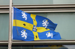 Durham flag flying outside Eland House