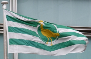 Wiltshire flag flying outside Eland House