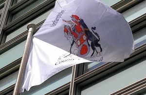 Northamptonshire flag flying outside Eland House