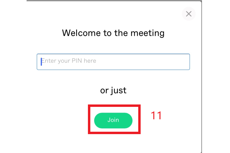 CVP welcome screen - Join button highlighted in red