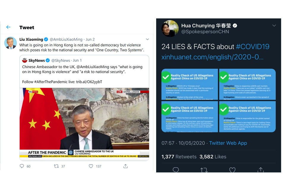 Liu Xiaoming's Twtter and Hua Chunying's Twitter