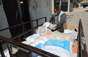 Food parcels being delivered for Palestinian refugees in Gaza, April 2020. Picture: UNRWA/Khalil Adwan