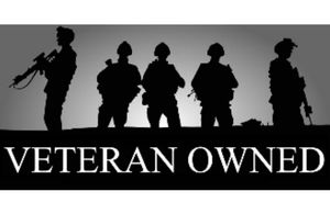 Silhouettes of Armed Forces personnel and the words Veteran Owned at the bottom of the image.