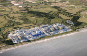 An artist's impression which shows the Sizewell C nuclear power station, from above, on the Suffolk coastline with countryside in the background
