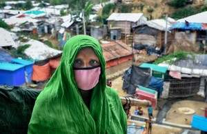 A Rohingya refugee wearing a face mask to protect against coronavirus in Cox's Bazar, Bangladesh.
